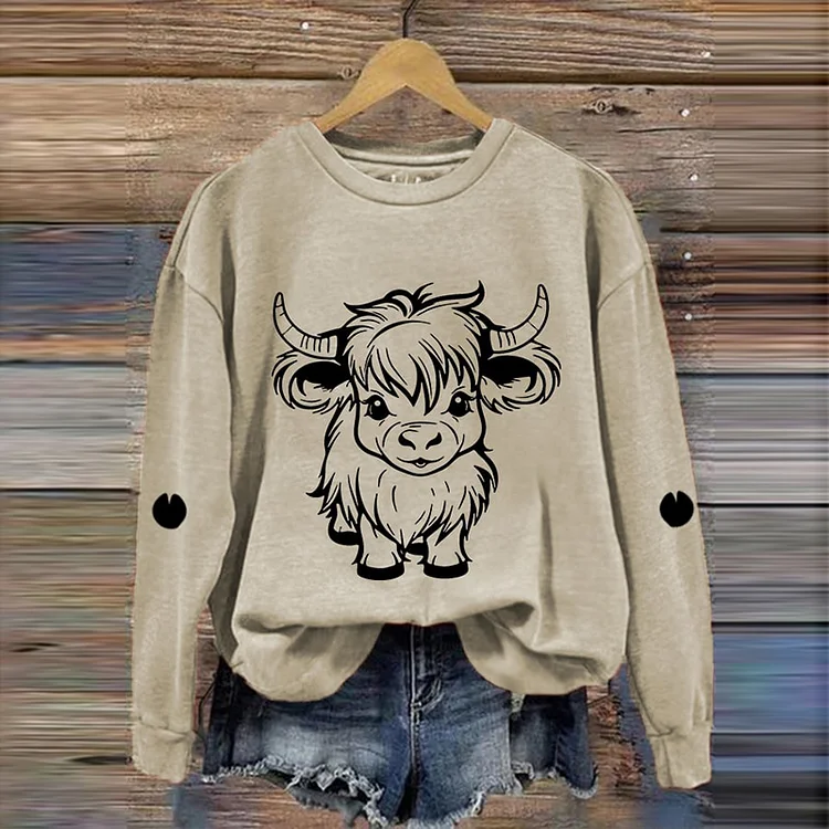 VChics Women's Cute Highland Cow Casual Sweatshirt