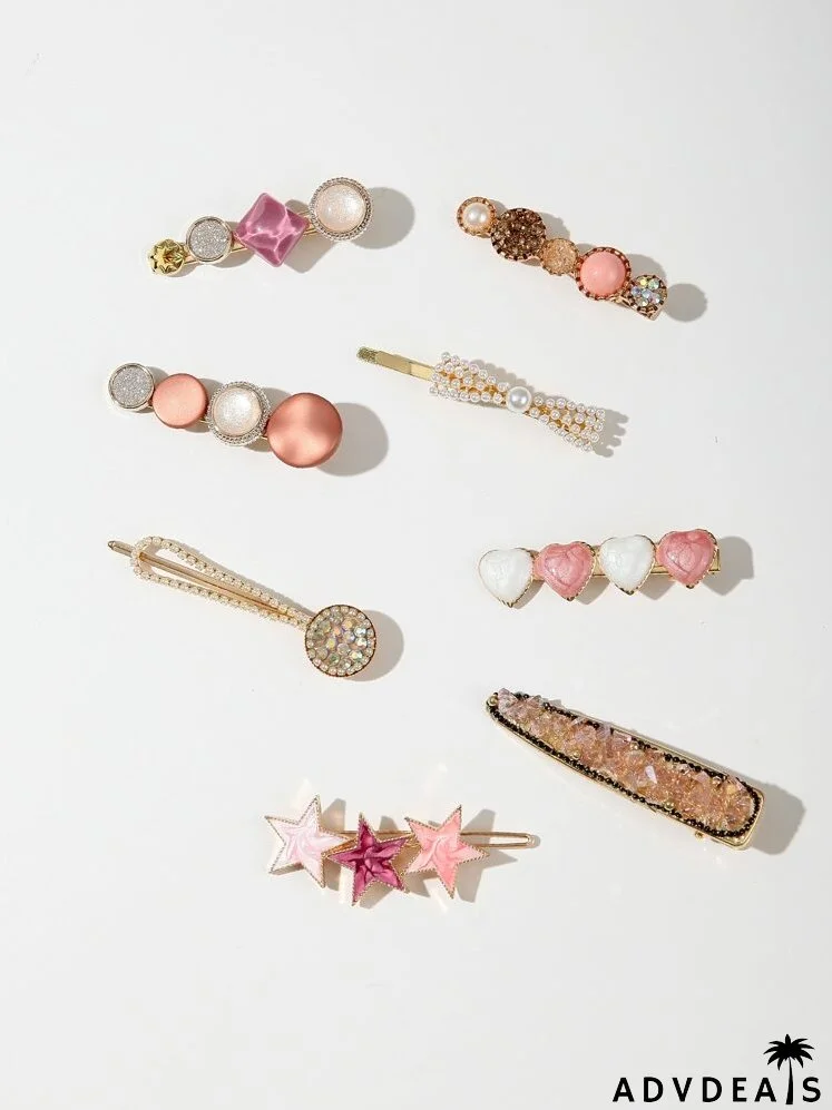 8pcs Star & Heart Decor Hair Clip