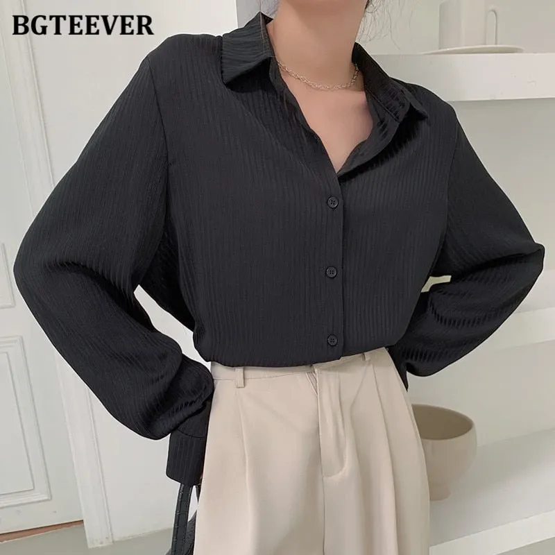 BGTEEVER Office Ladies Striped Women Blouses Tops Full Sleeve Loose Women Shirts Elegant Spring Blusas Mujer 2021