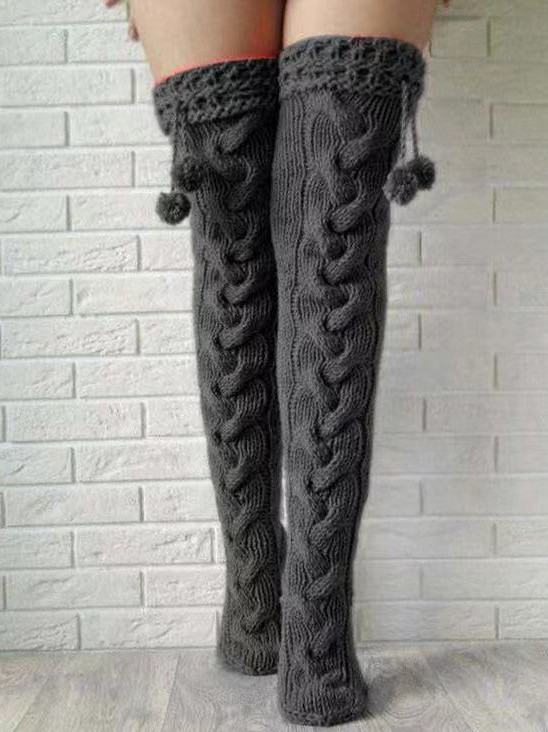 Solid Color Knit Keep Warm Over The Knee String Stocking