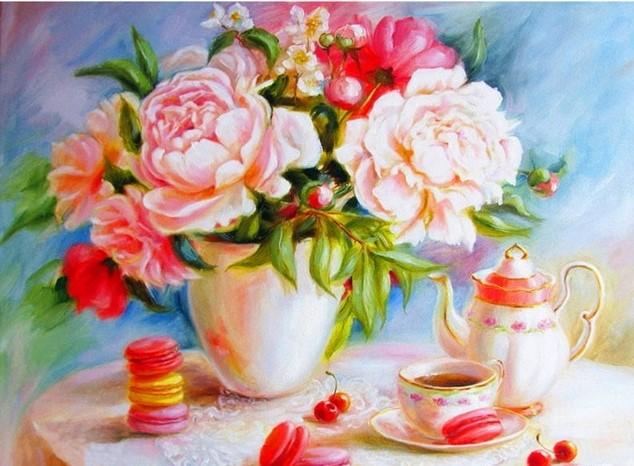 

Roses with Tea – Paint By Numbers - 40*50CM, 501 Original