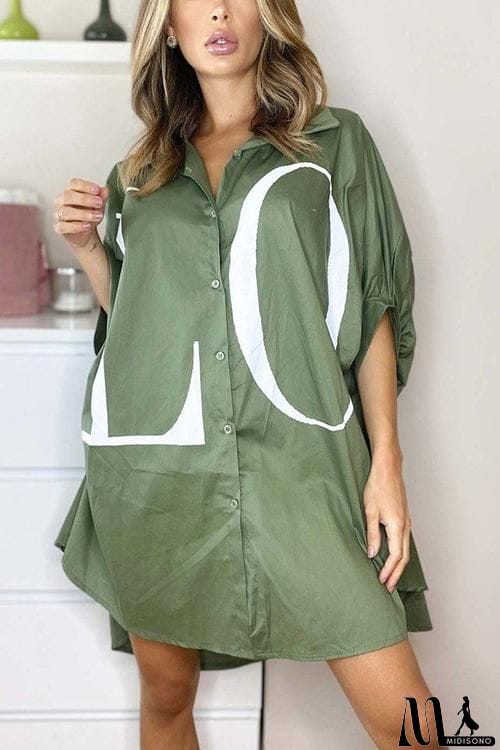 MidiSono - Letter Print Shirt Mini Dress