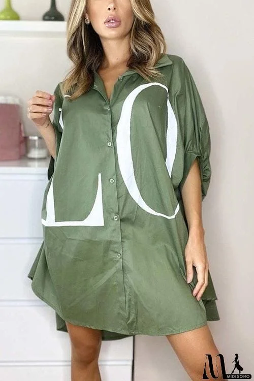 MidiSono - Letter Print Shirt Mini Dress