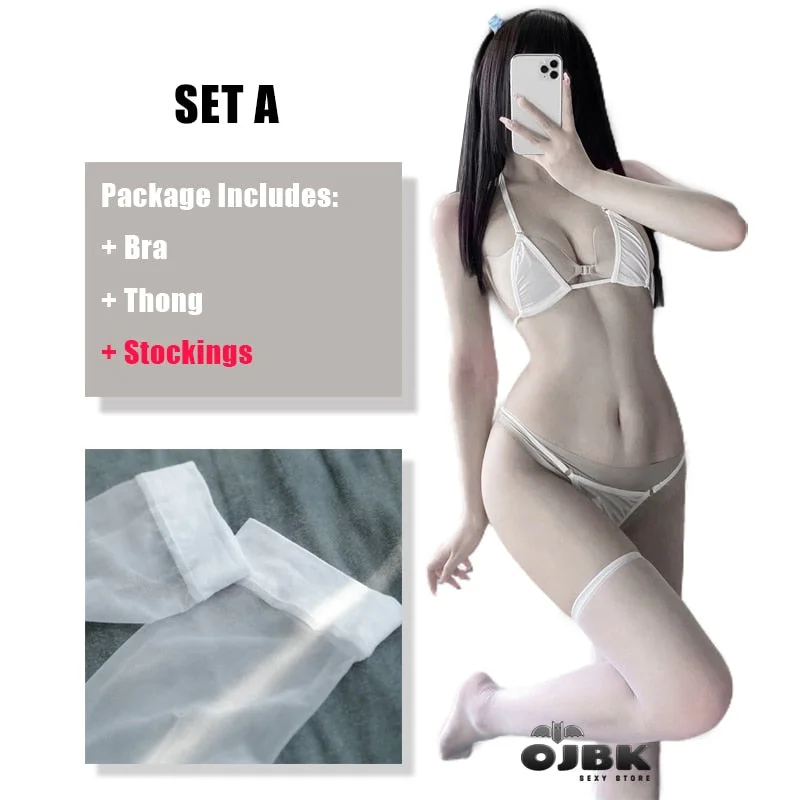 OJBK New Women Underwear Set Mini Halter String Triangle Bra And Thong Bikini Two Piece Swimsuit Cosplay Costumes For Girls 2021