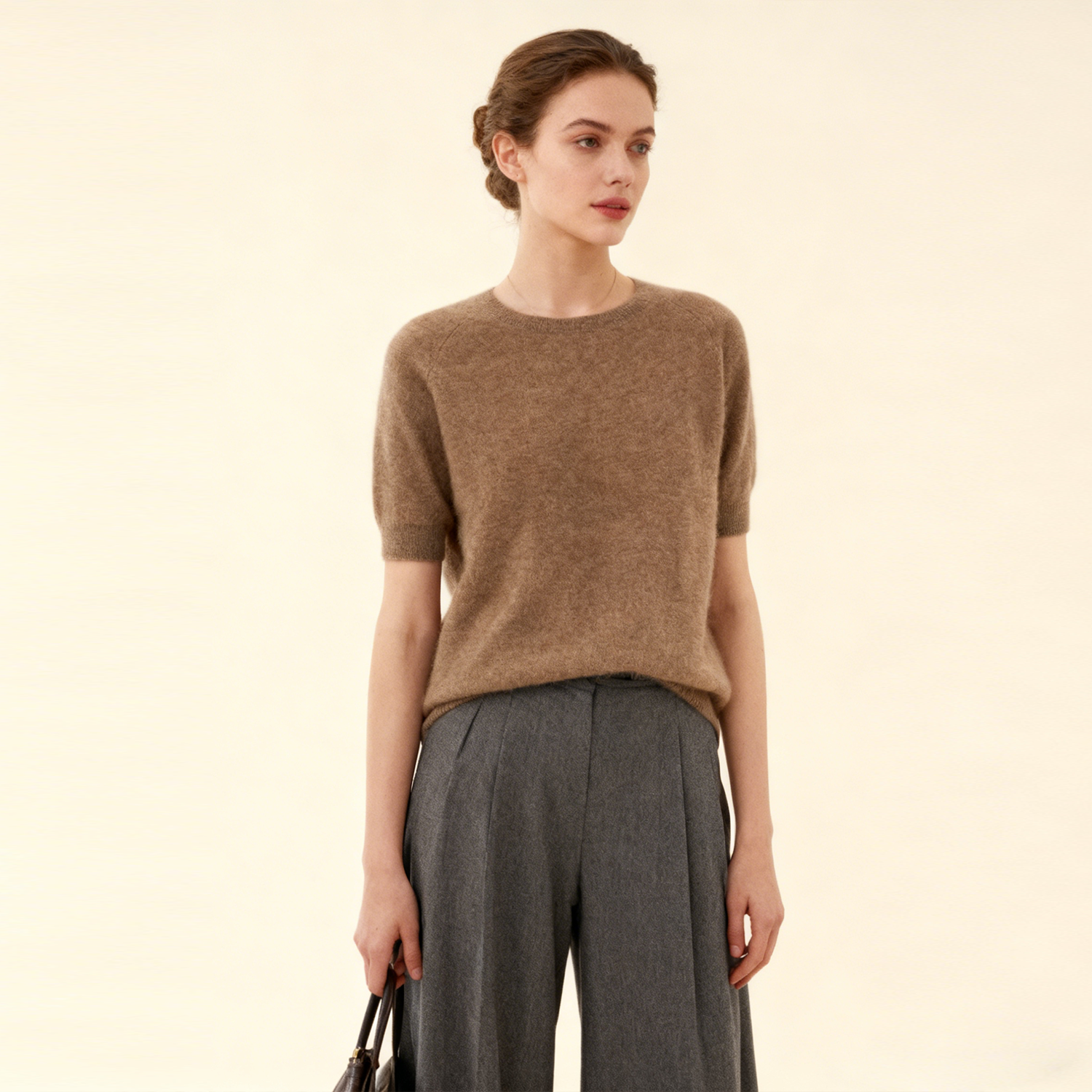 Short Puff Sleeves Women's Cashmere Sweater REAL SILK LIFE