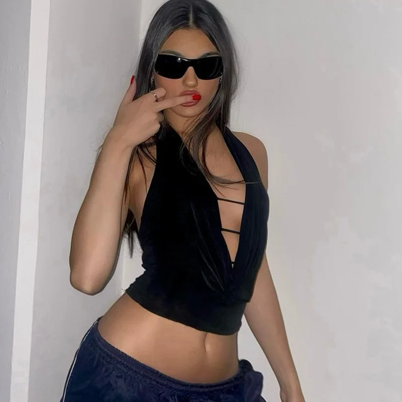 Uveng Uveng New Summer Street Trend Sexy Deep Back V Slim Show Thin Sleeveless Vest