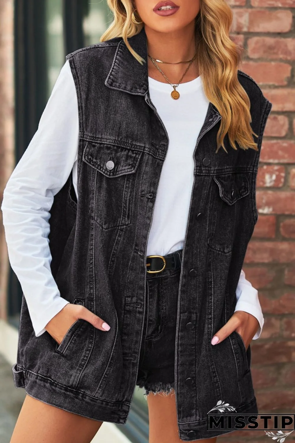 Black Gray Casual Solid Patchwork Turndown Collar Short Sleeve Regular Denim Jacket