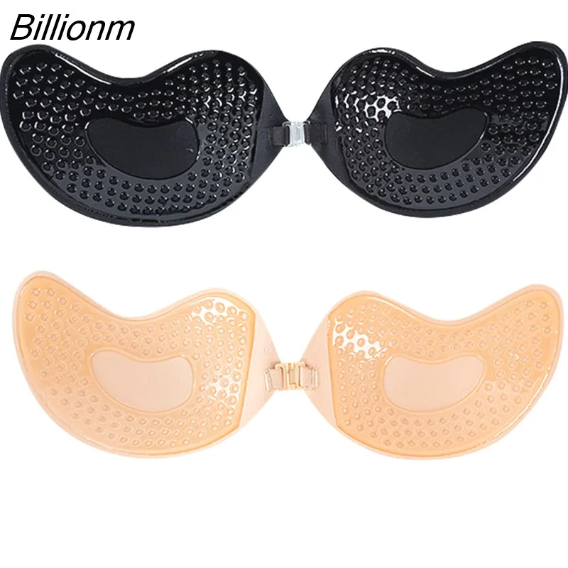 Billionm Sexy Women Invisible Push Up Bra Self-Adhesive Silicone Bust Front Closure Sticky Bra Black Skin Backless Strapless Bra