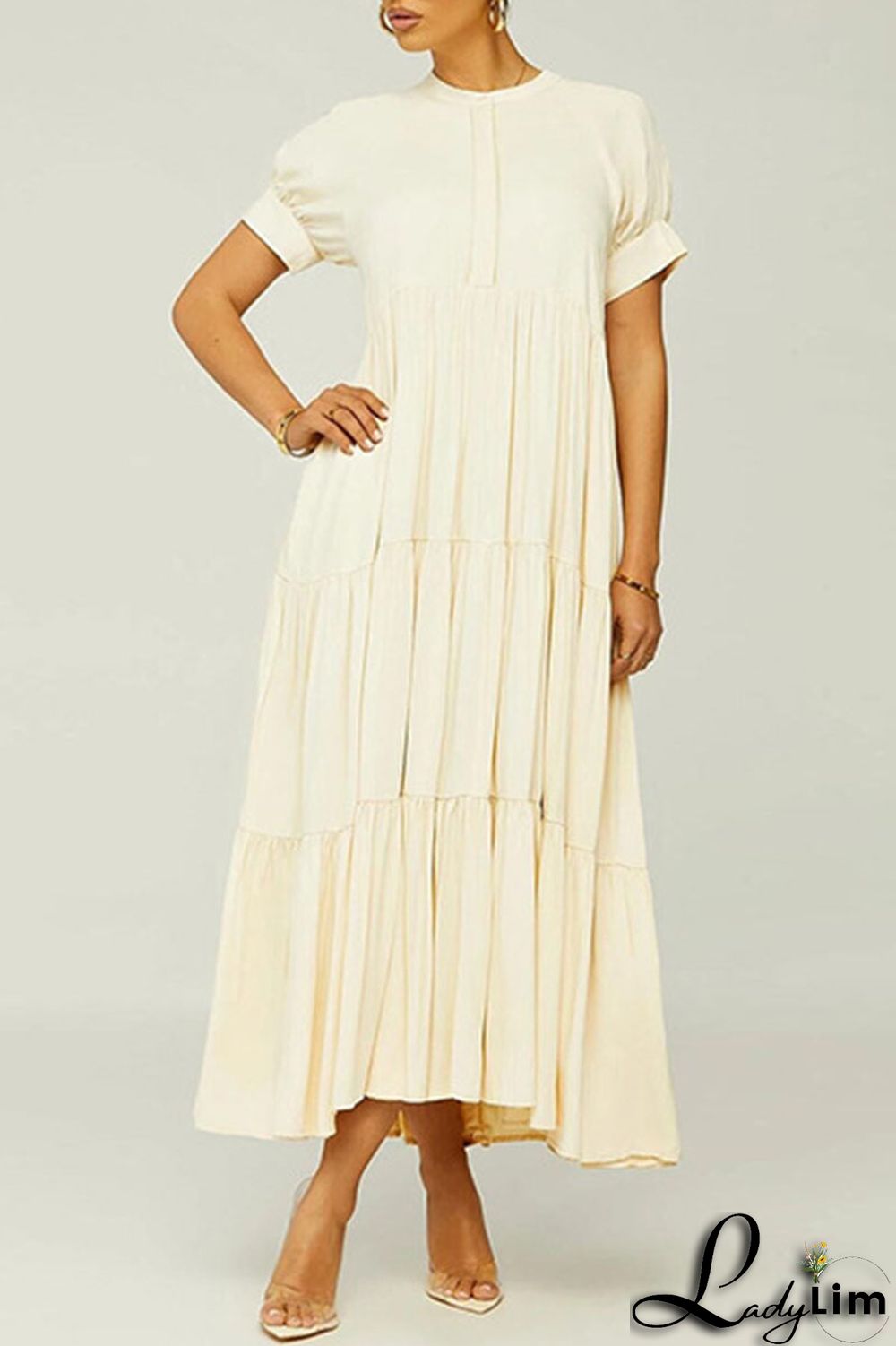 Black Casual Solid Patchwork Fold O Neck A Line Dresses