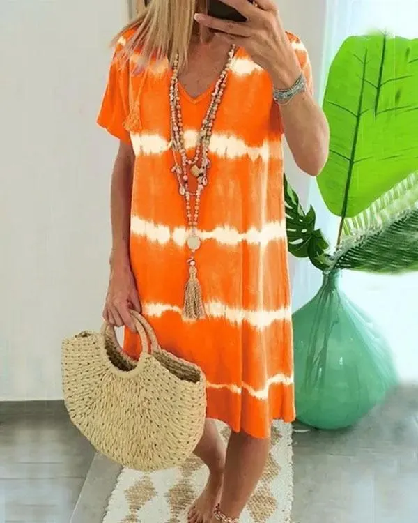 Felidress.com Tie Dye Striped Loose Mini Dress