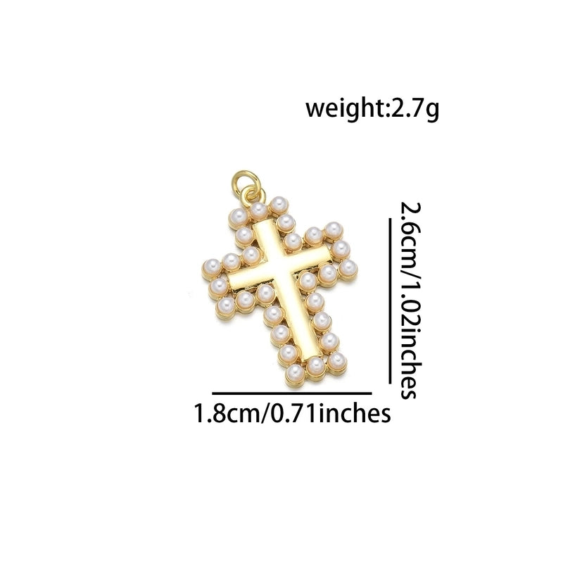1 Piece 16 * 17mm 18*13mm 19 * 20mm Copper Pearl Zircon 18K Gold Plated Cross Star Heart Shape Polished Pendant