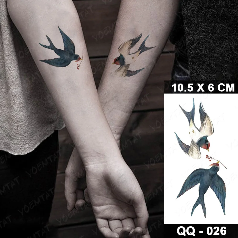 Waterproof Temporary Tattoo Sticker Swallow Owl Pink Flowers Flash Tatoo Butterfly Bird Hand Wrist Fake Tatto For Body Art Women