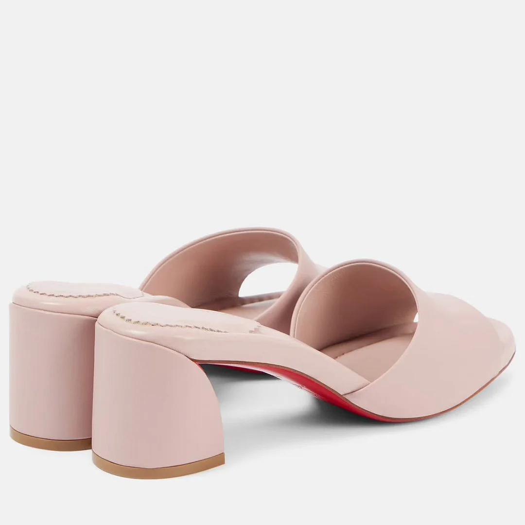 55mm Women's Chunky Mid-Heel Mules Red Bottom Sandals-MERUMOTE