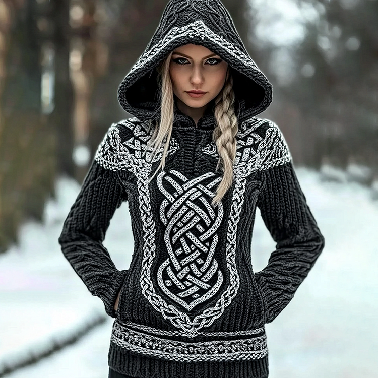 VChics Women's Viking Celtic Pocket Cozy Hooded Sweater