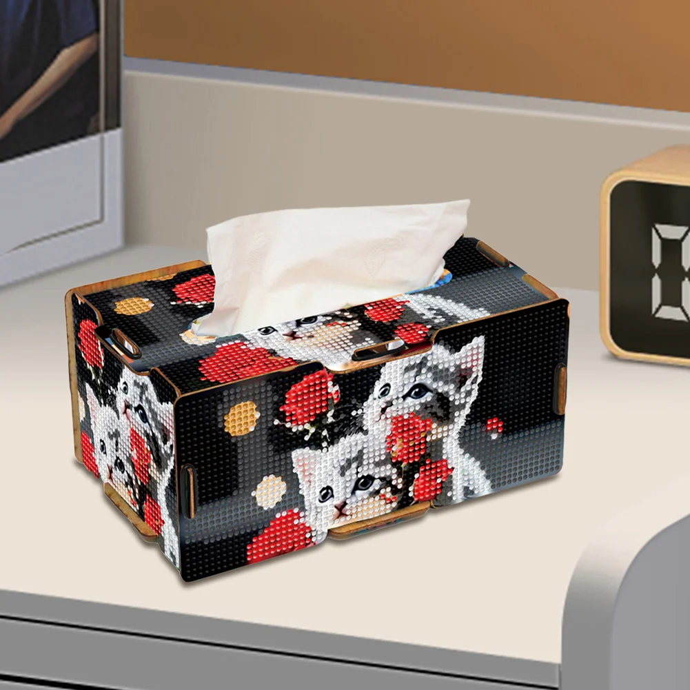 Diamond Painting Tissue Box Kits Decorative Rhinestone Craft Kit (Rose Kitten)