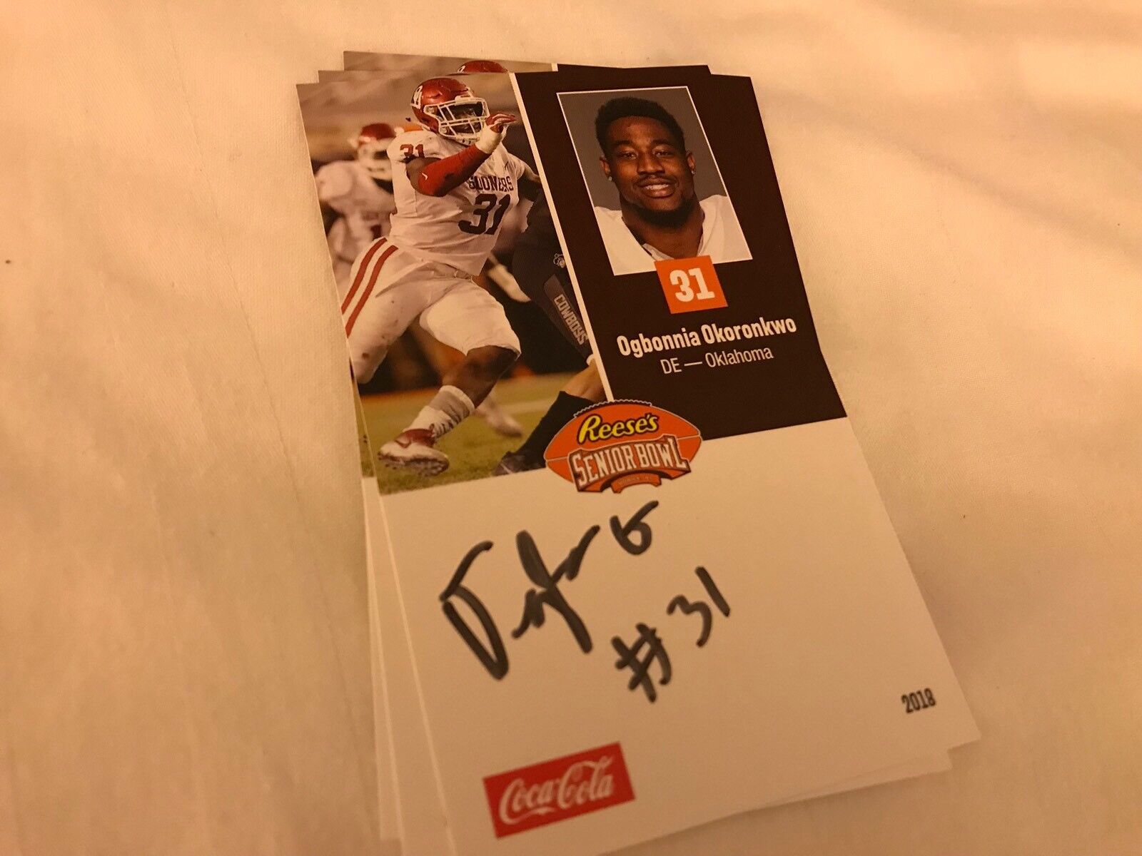 Ogbonnia Okoronkwo Signed Auto 2018 Senior Bowl Football Card Oklahoma