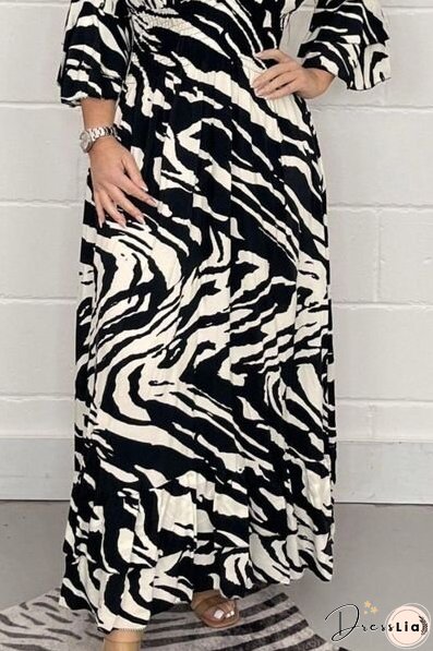 Smocked Printed Flounce Sleeve Maxi Dress