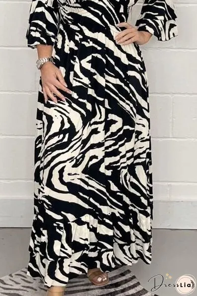Smocked Printed Flounce Sleeve Maxi Dress
