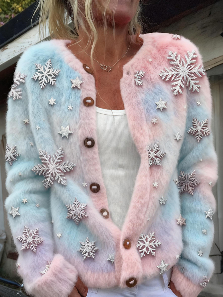 Classy Christmas Snowflake Art Cozy Knit Cardigan elevenforest