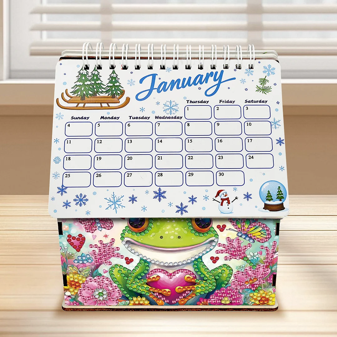 5D/DIY Calendar Crystal Painting Desk Calendars Kit Home Decorations (Frog)