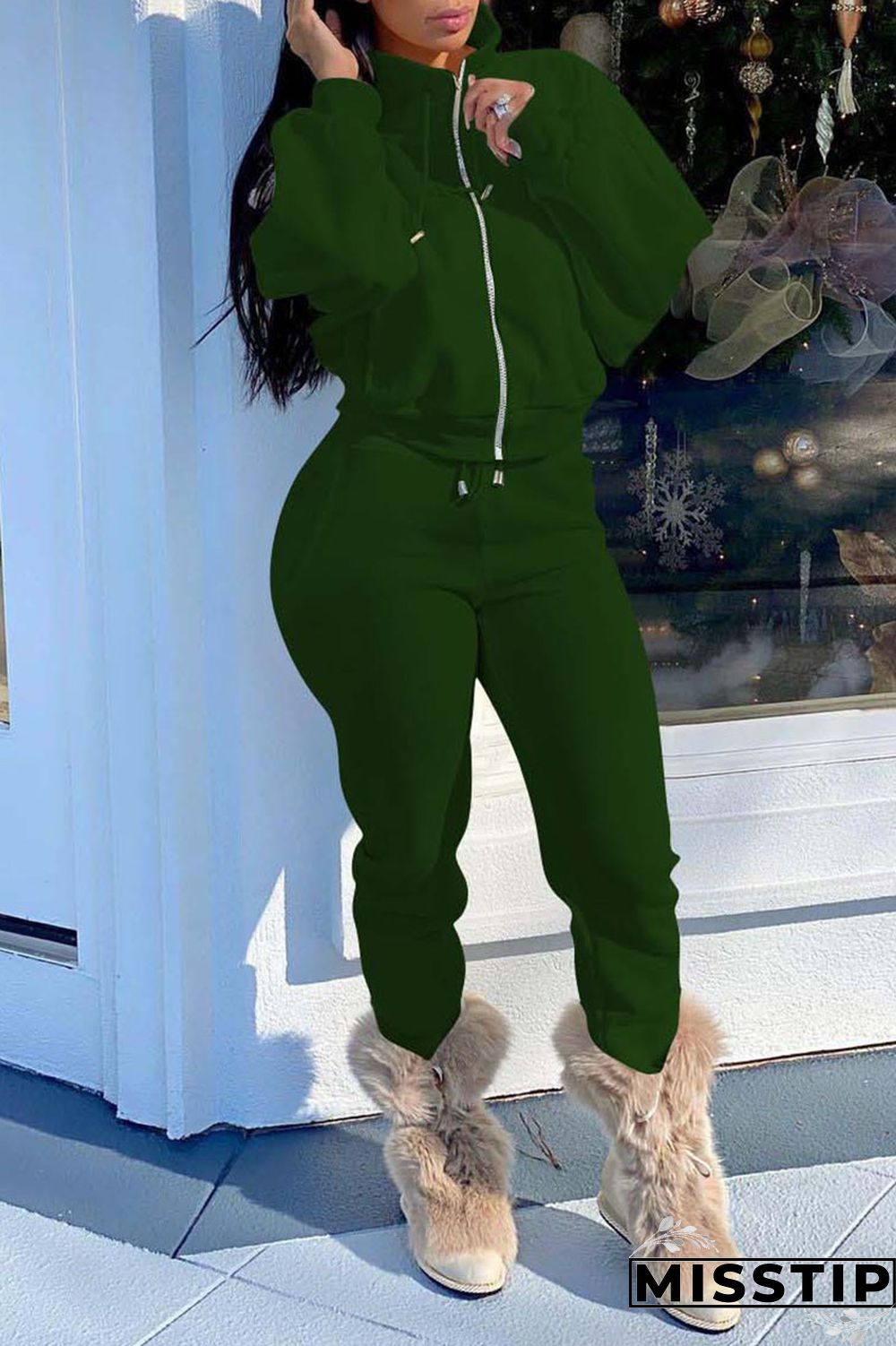 Brown Casual Solid Patchwork Zipper Zipper Collar Long Sleeve Two Pieces