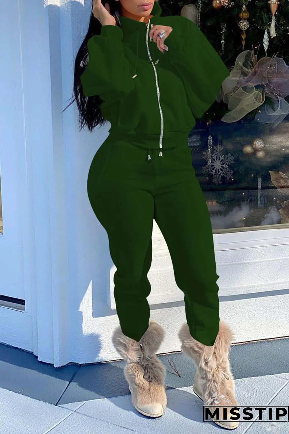 Brown Casual Solid Patchwork Zipper Zipper Collar Long Sleeve Two Pieces