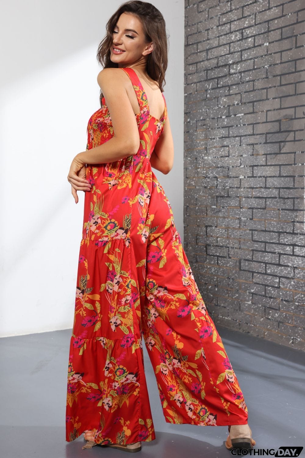 Floral Square Neck Wide Leg Jumpsuit