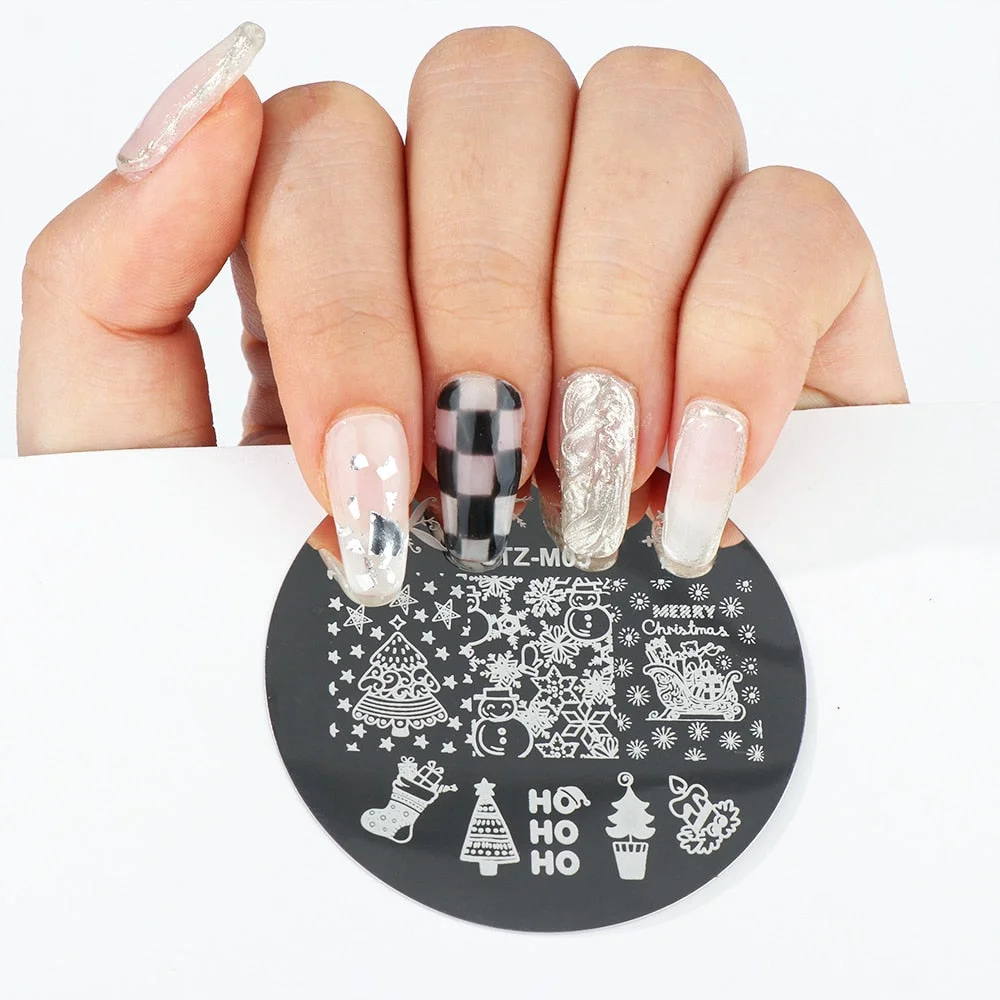 Nail Stamping Plates Snowflake Santa Design Templates Christmas Nails Polish Print Stencils Molds Manicure Nail Stamp Tools-Nail Inspo