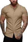 URRU Men's Muscle Dress Shirts Slim Fit Stretch Short Sleeve Casual Button Down Shirts for Men