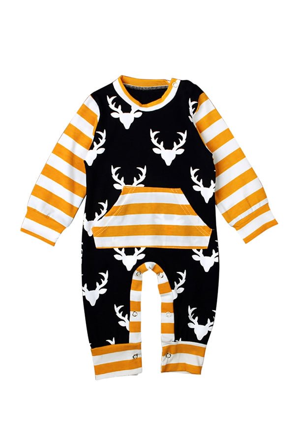 Long Sleeve Stripe Reindeer Print Baby Boys Christmas Pajama Jumpsuit-elleschic