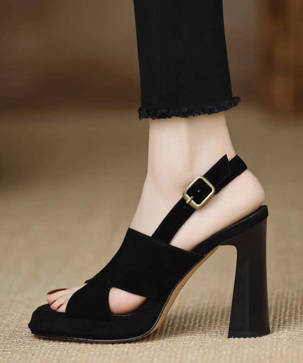 FineGina Black Sandals High Heel Sheepskin Women Splicing Peep Toe ...