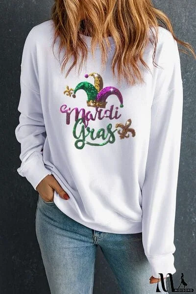 MARDI GRAS Sequin Round Neck Sweatshirt