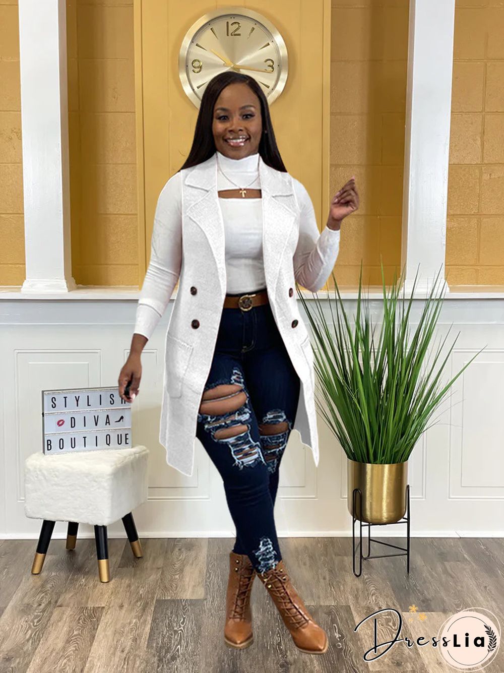 Solid Color Sleeveless knit Sweater Vest Cardigan