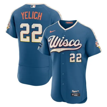 Men's Milwaukee Brewers #22 Christian Yelich Nike Mineral Blue 2026 City Connect Authentic Sponsor Patch Jersey