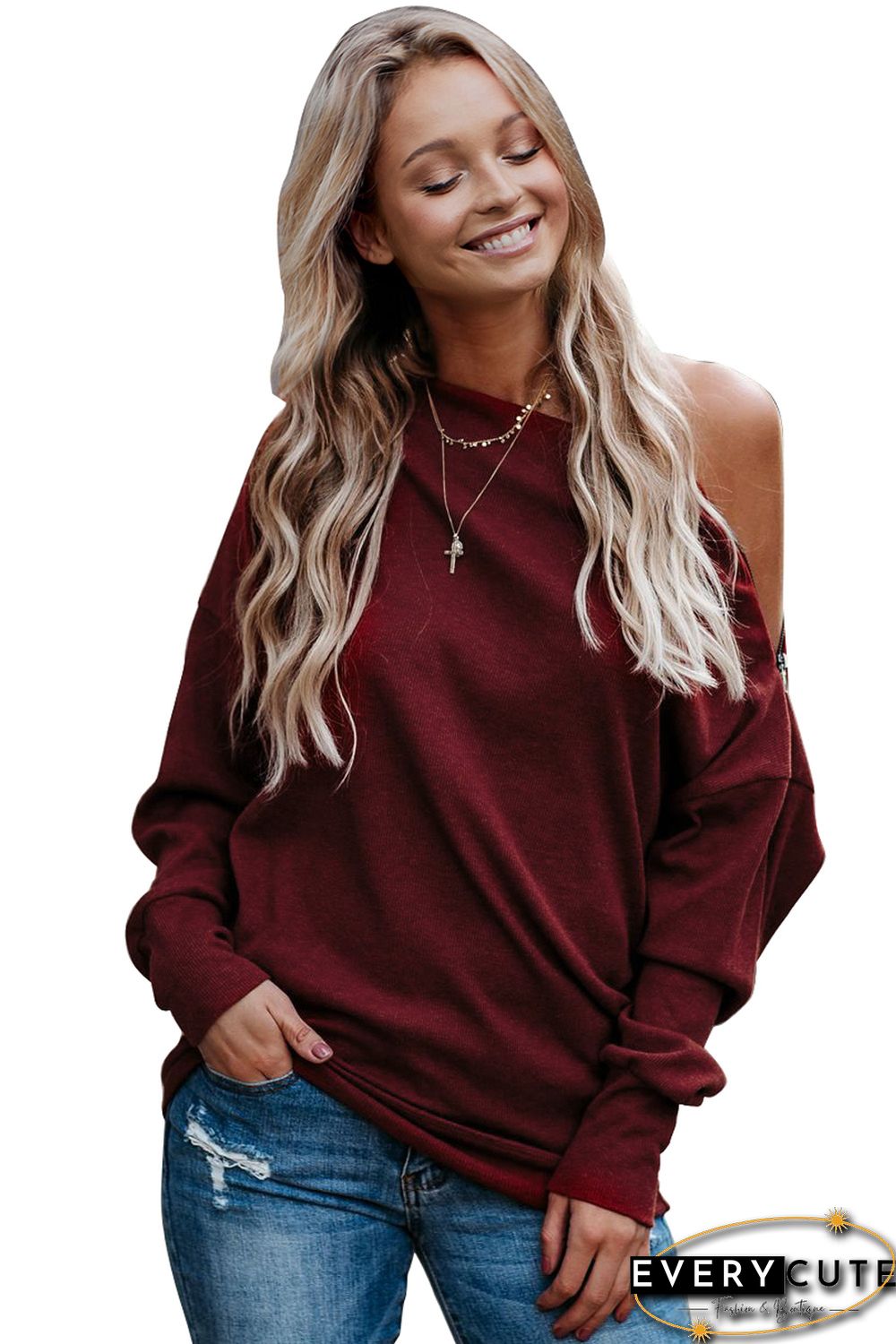 Red Ribbed Zip Knit Top