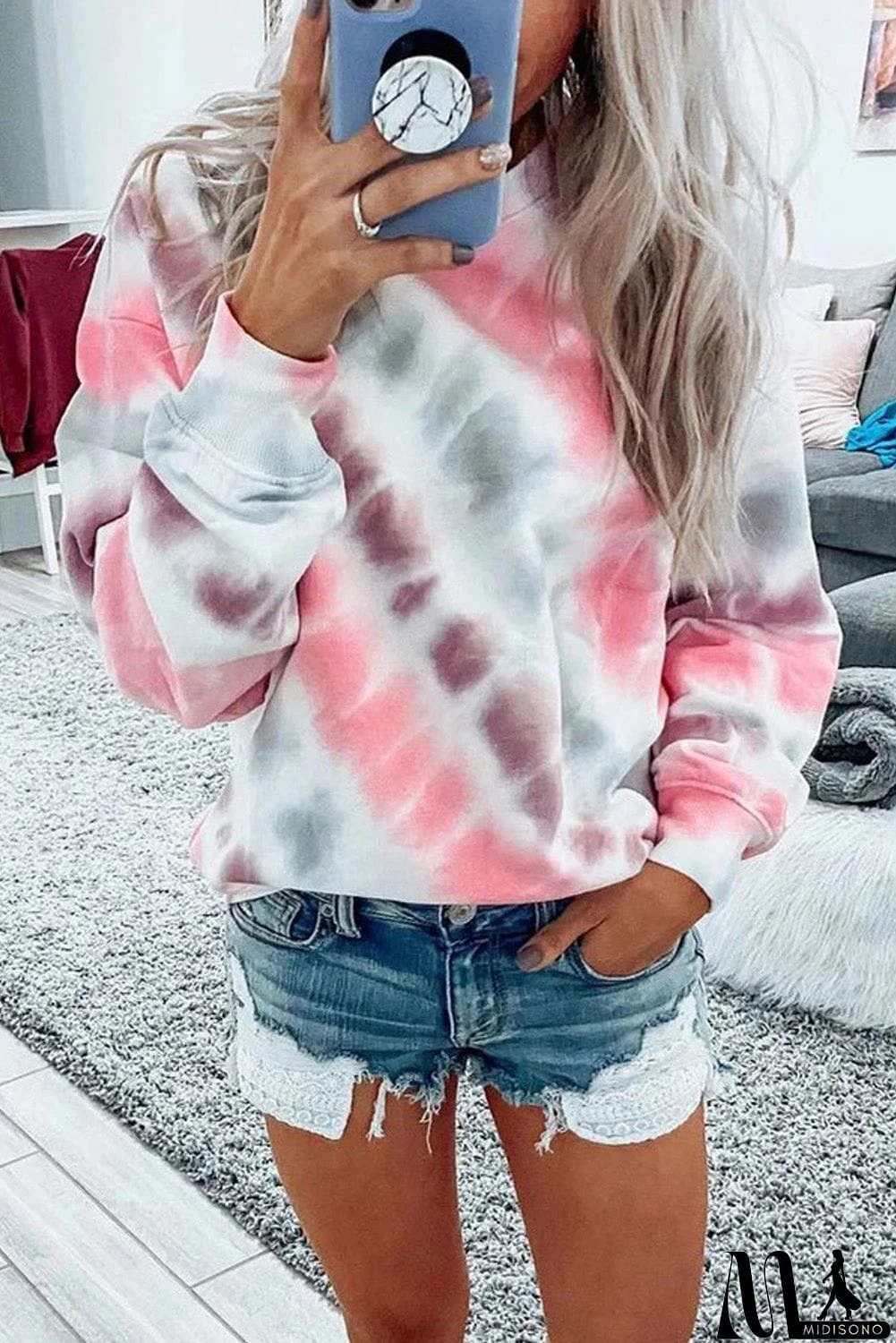 MidiSono - Casual Tie-dye Round Neck Sweatshirt