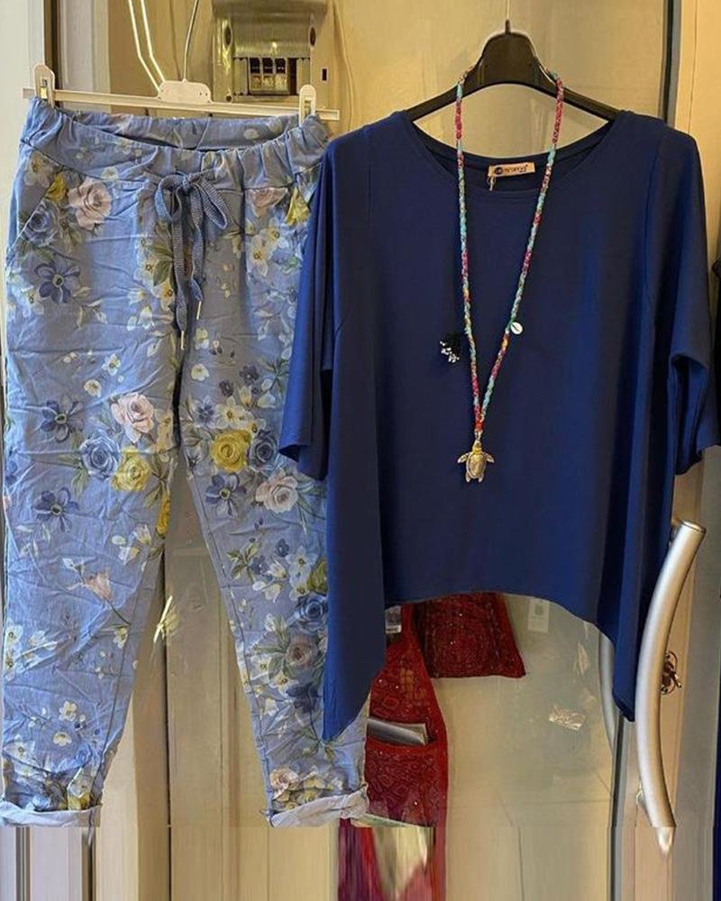 Floral Print Casual Loose Two-piece Suits