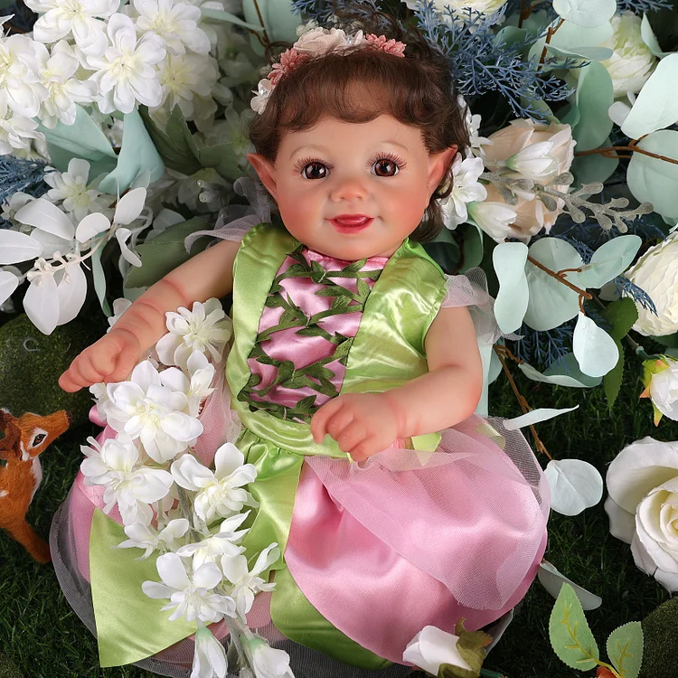 Babeside Sunny 17'' Reborn Baby Doll Girl Brown Eyes Soft And Lovely Flower Fairy Green