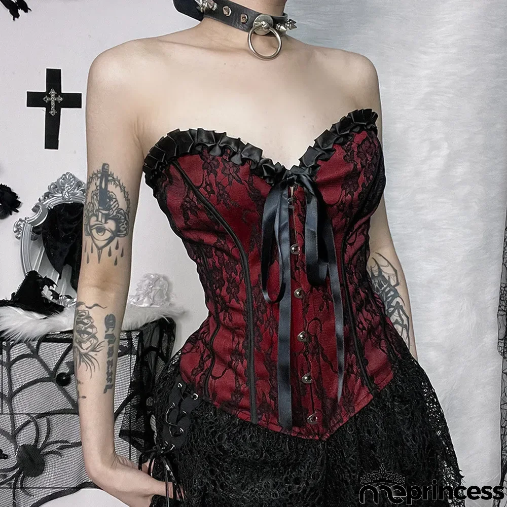 Women Sexy Strapless Slimlace Corset Lace-Up Top