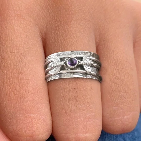 🔥Last Day 75% OFF🎁Bee Purple Gemstone Meditation Ring