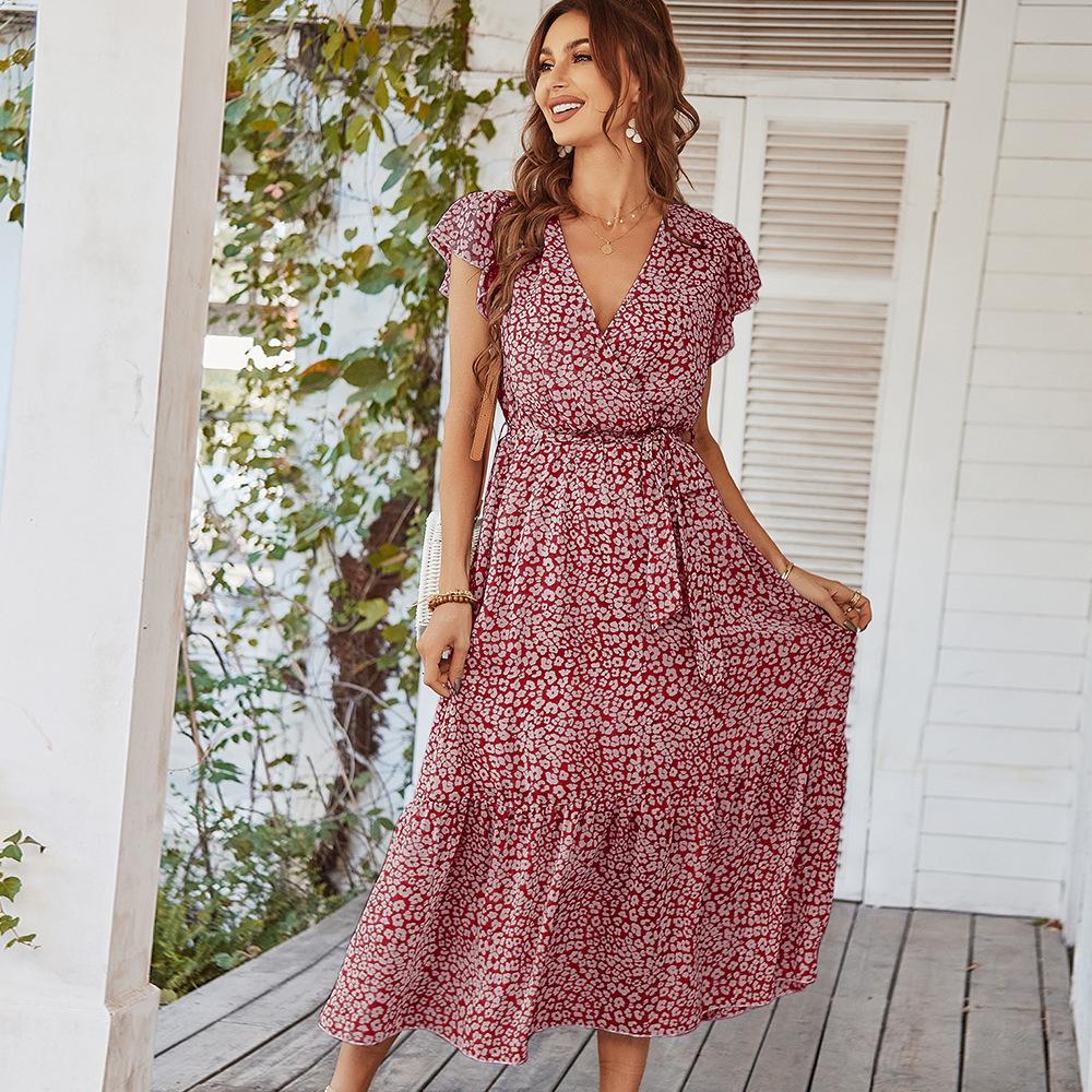 Summer Mature Ladies Belt Boho Floral Casual Party Beach Dress