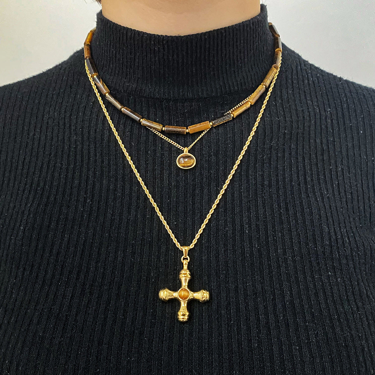 Cross Geometric Stainless Steel Electroplating Necklaces