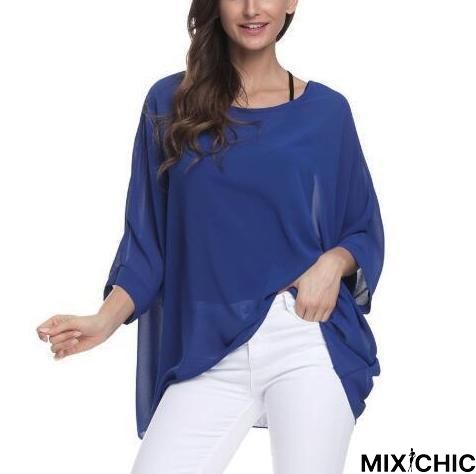 Plus Size Women Chiffon Blouse Shirt Batwing Sleeve Tops Blouses