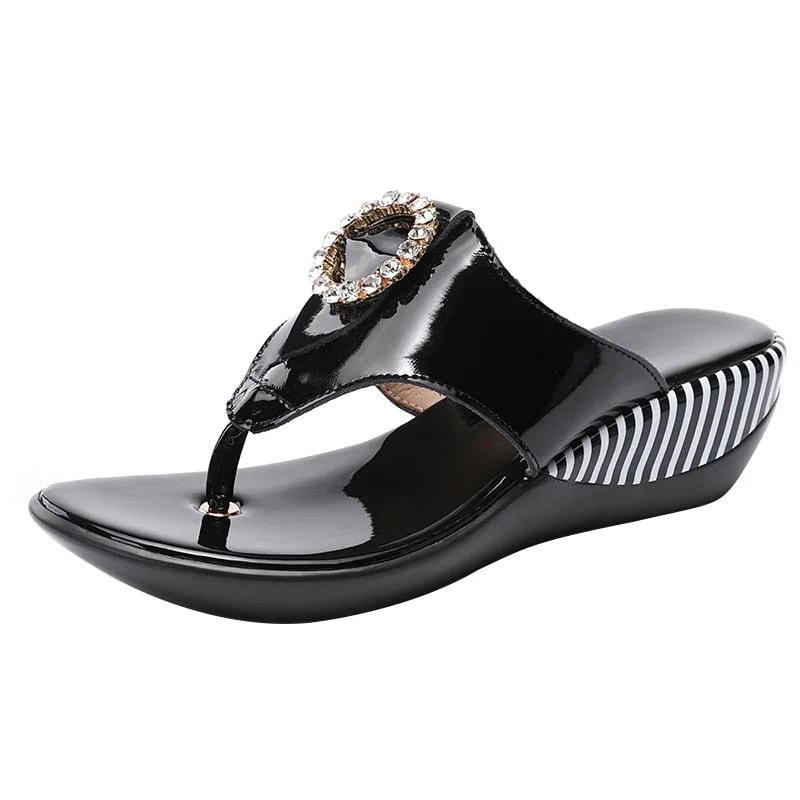 GKTINOO Women Shoes Summer Genuine Leather Beach Sandals Wedge Platform Slippers Flip Flops For Women Platform Slippers