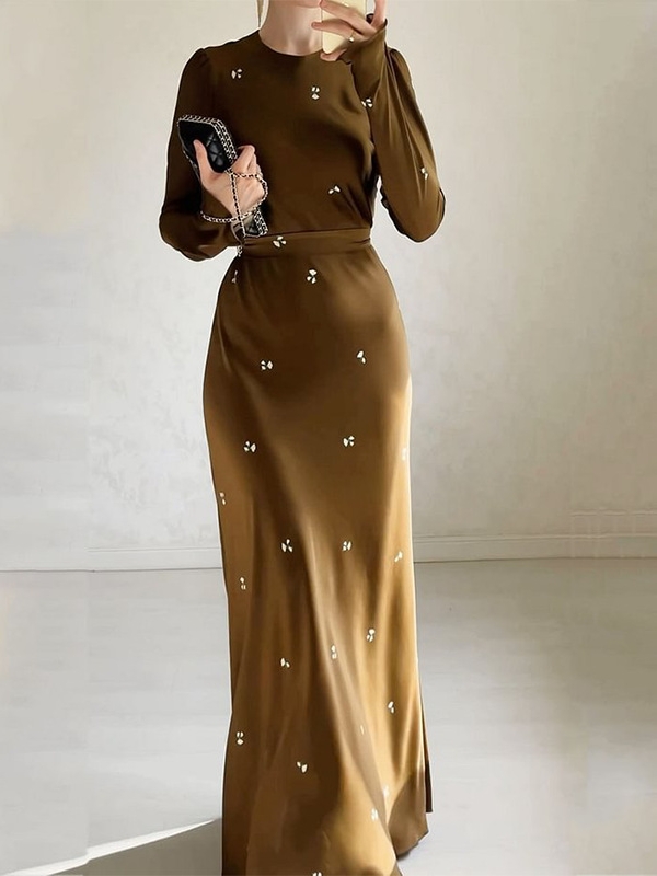 Fashionable Solid Color Printed Round Neck Elegant Long Skirt | Oxredo Shop Ramadan Sale
