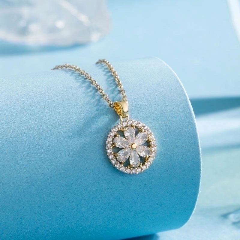 Stainless Steel Titanium Steel 18K Gold Plated Elegant Plating Inlay Cross Heart Shape Flower Zircon Pendant Necklace