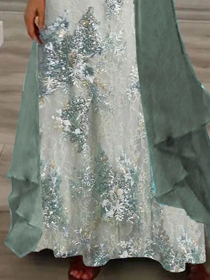 Women's Long Sleeve V-neck Floral Printed Two Pieces Maxi Dress