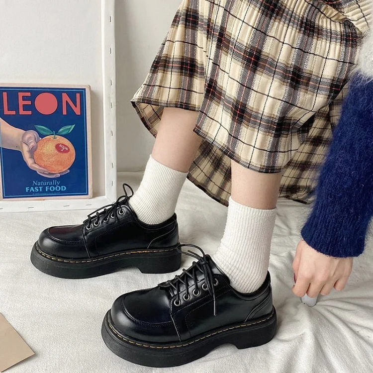 Jk Student Vintage Platform Lace Up Oxford - Gotamochi Kawaii Shop, Kawaii Clothes
