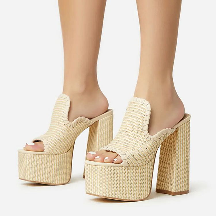 Beige Square Toe Sandal Mules Women'S Elegant Chunky Heels Summer Platform Shoes |FSJ Shoes