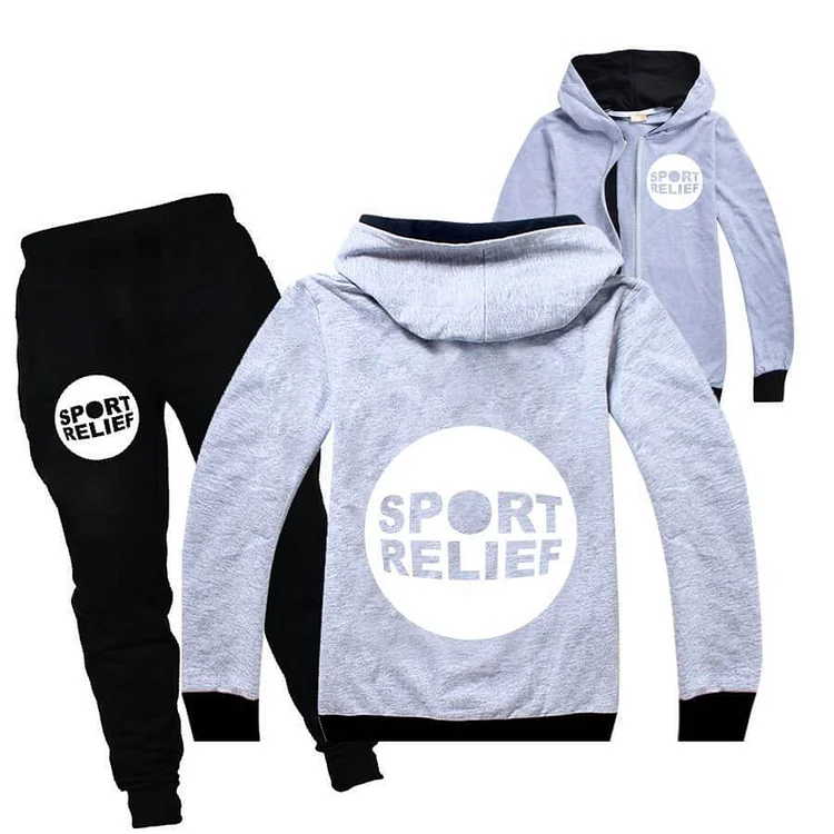 Mayoulove Sport Relief Print Girls Boys Zip Up Cotton Hoodie N Jogger Pants Set-Mayoulove